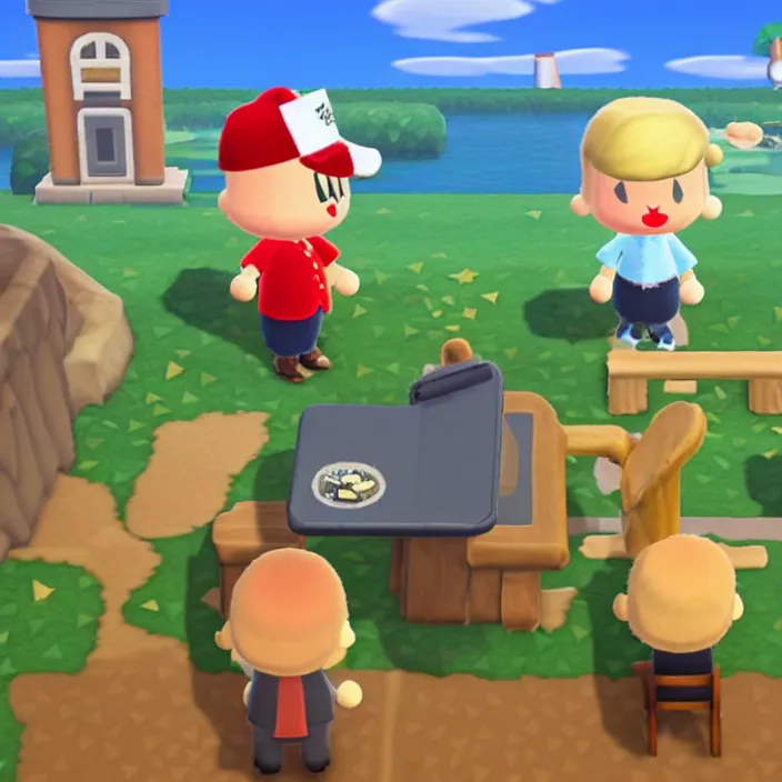 Image similar to donald trump in animal crossing, game screenshot