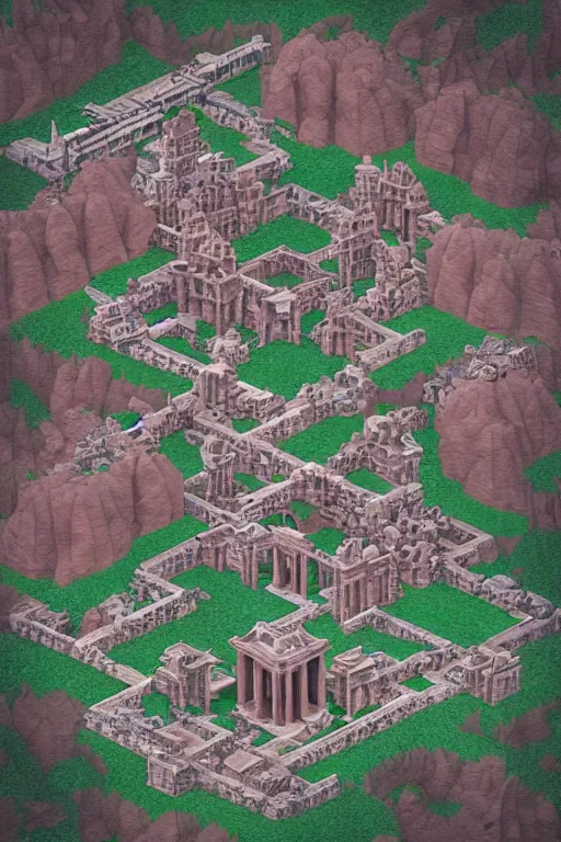 Image similar to “ a y 2 k aesthetic donkey kong country style render of the ancient city of petra and an enormous diamond ”