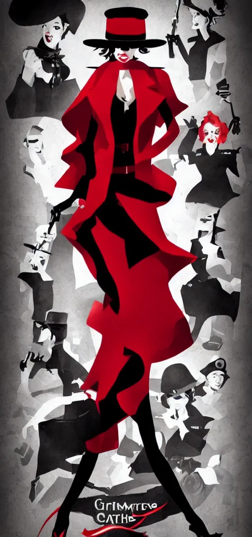 Image similar to grimdark reboot of carmen sandiego, movie poster