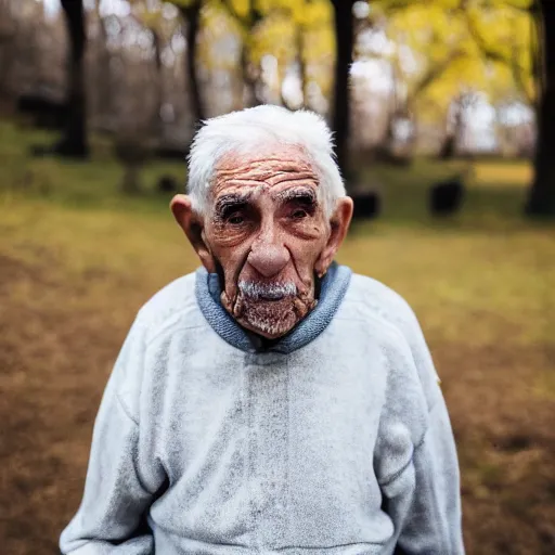 Image similar to An elderly man with sausages in his ears, Canon EOS R3, f/1.4, ISO 200, 1/160s, 8K, RAW, unedited, symmetrical balance, in-frame