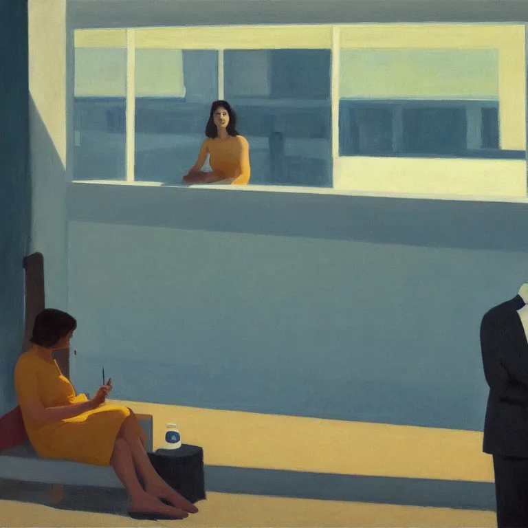 Image similar to dreaming from a new economy and a new financial system, painted by Alex Katz, painted by Edward Hopper, airbrush