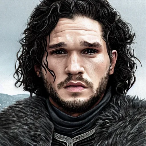 Image similar to kit harrington as lord comanderl of the nights watch, incredibly detailed oil painting, high octane, trending on artstation, incredible fineline, regal, fine art museum piece, drum scanner