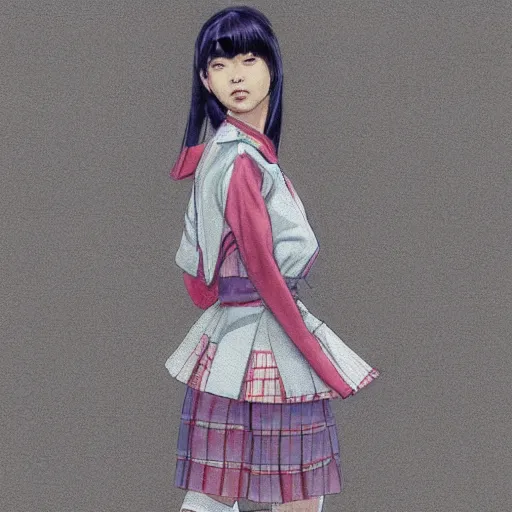 Prompt: a perfect, realistic professional digital sketch of a Japanese schoolgirl posing, in style of Marvel, full length, by pen and watercolor, by a professional American senior artist on ArtStation, a high-quality hollywood-style sketch, on high-quality paper