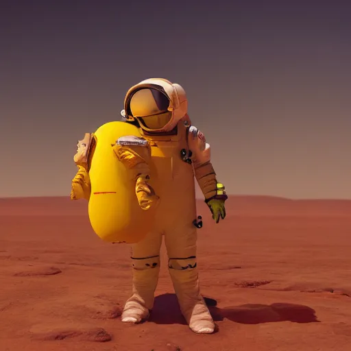 Prompt: a lemon wearing a spacesuit and sunglasses in mars, autochrome photograph, atmospheric, 4K, trending on artstation