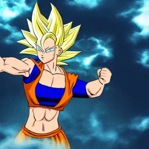 Image similar to female Super Saiyan doing a kamehameha