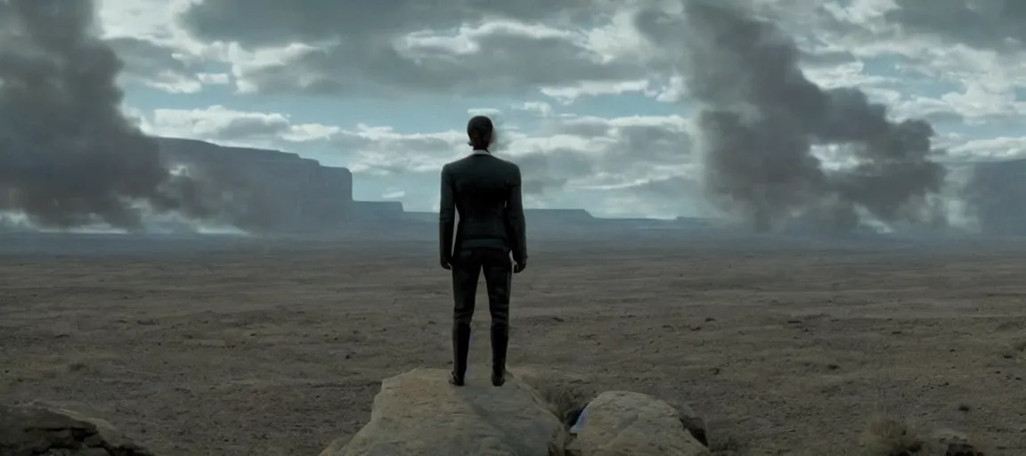 Image similar to epic closing shot of westworld ( 2 0 1 8 ), 3 5 mm film still by emmanuel lubezki, stunning, symbolic