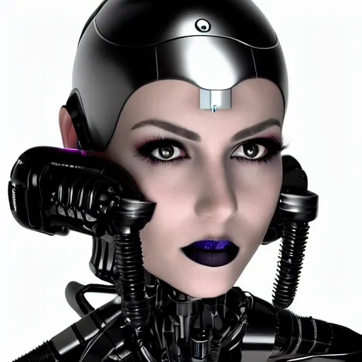 Image similar to an immaculate blender render high key lighting headshot rendering of an attractive curvy cybernetic goth woman with embedded LEDs, a cybernetic eye, and an exoskeleton.