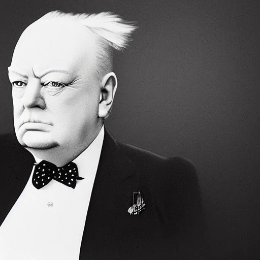 Image similar to a portrait of a man who looks like a hybrid between Donald Trump and Winston Churchill