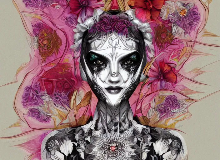 Image similar to symmetry portrait of floral, borderlands 3, psycho, intricate, elegant, highly detailed, digital painting arts