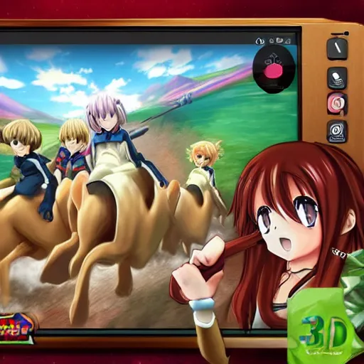 Prompt: screenshot from a 3 d video game about anime girls riding giant dogs