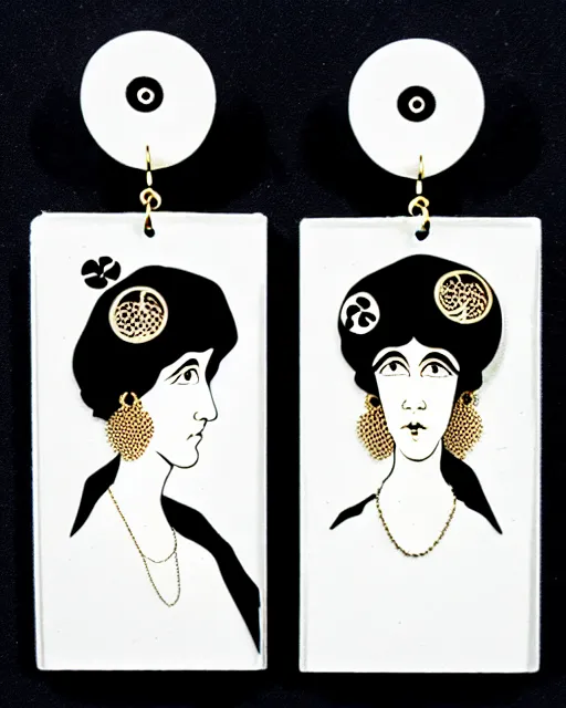 Image similar to aubrey beardsley, 2 d lasercut earrings, 8 k resolution, detailed