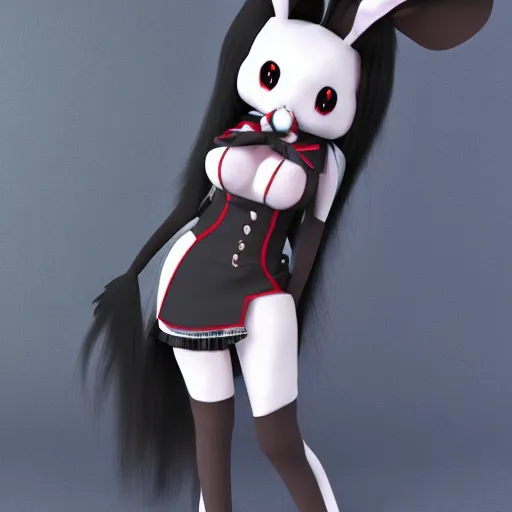 Prompt: cute fumo plush bunny girl, floppy ears, gothic maiden, furry anime, vray