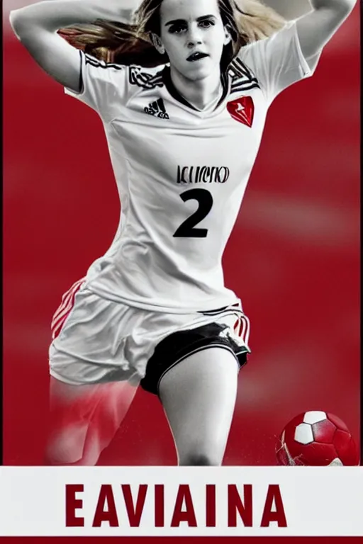 Image similar to a portrait of emma watson as a lokomotiv football player, hyper realistic, highly detailed