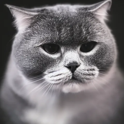 Prompt: front portrait photo of scottish fold cat wearing a black military hat, pure grey fur, world champion cat, highly detailed, high resolution, cosplay photo, stunning, bokeh soft, trending on instagram, by professional photographer, soldier clothing, american military uniform, shot with a canon