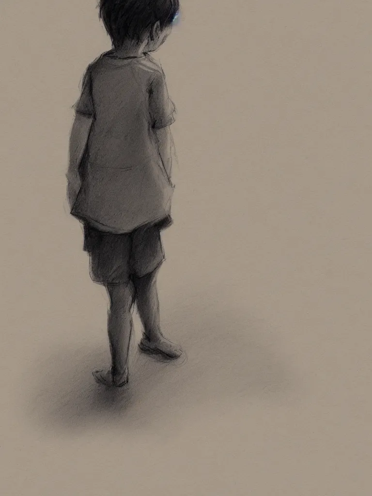 Image similar to sketch of a child standing, by disney concept artists, blunt borders, rule of thirds, beautiful light