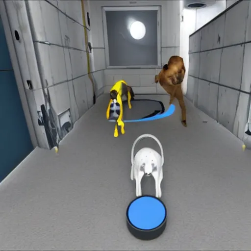 Image similar to A dog in Portal 2 shooting portals