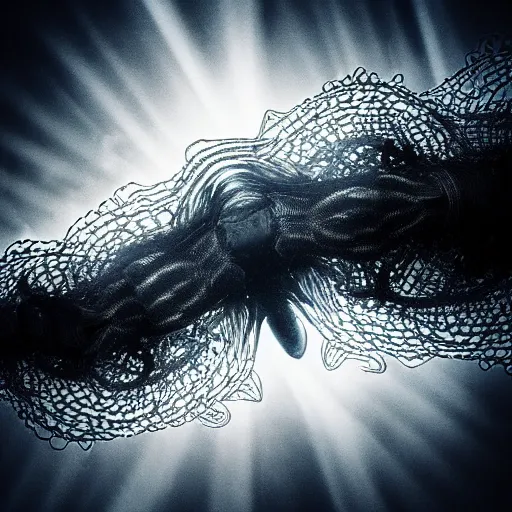 Image similar to “a swarm of dark tentacles underwater, underwater photography, trending on artstation, crepuscular rays, deep blue dark water background, abyss”