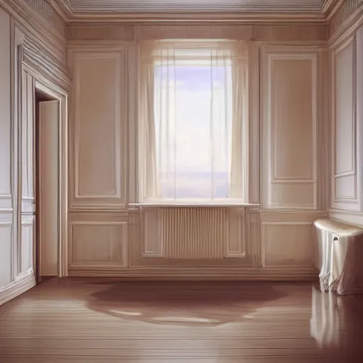 Image similar to cream - colored room, vanilla - colored lighting, soft golden light, marble room, marble slabs, bare room, empty room, studio room, window to night time, night time, warm lighting inside, art by artgerm