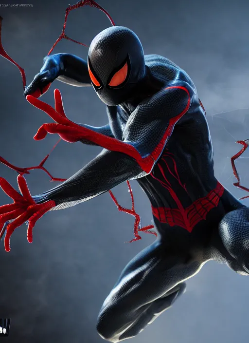 Image similar to a single venom and spider - man hybrid, dslr, cinematic, volumetric lighting, 8 k resolution, photorealistic