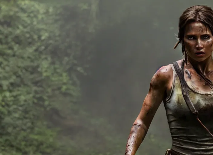 Image similar to film still of!!!! daisy edgar - jones!!! as lara croft in new tomb raider movie, 8 k