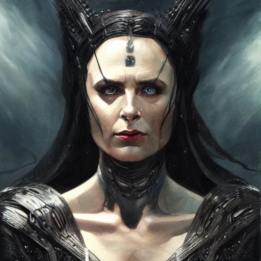 Image similar to ''face portrait of hela from norse mythology covered in shadows, black shadows, greece, fantasy, dungeons and dragons, d & d, digital painting, artstation, concept art, sharp focus, illustration, art by greg rutkowski and alphonse mucha''