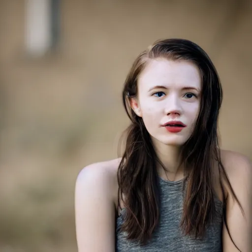 Image similar to Portrait of an unconventionally attractive young woman, portrait photography, upper body image, 35mm f/1.4, iso 100