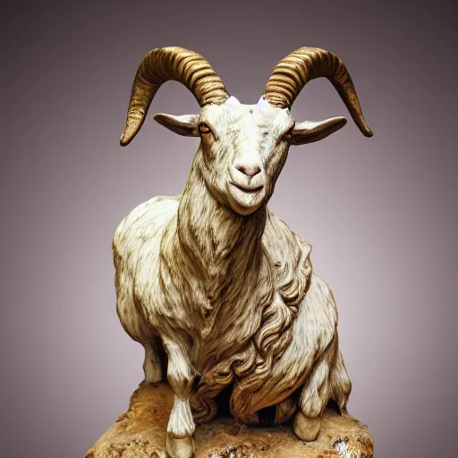 Image similar to goat of mendes rococo statue, highly detailed masterwork, hyperrealistic, beautiful lighting,