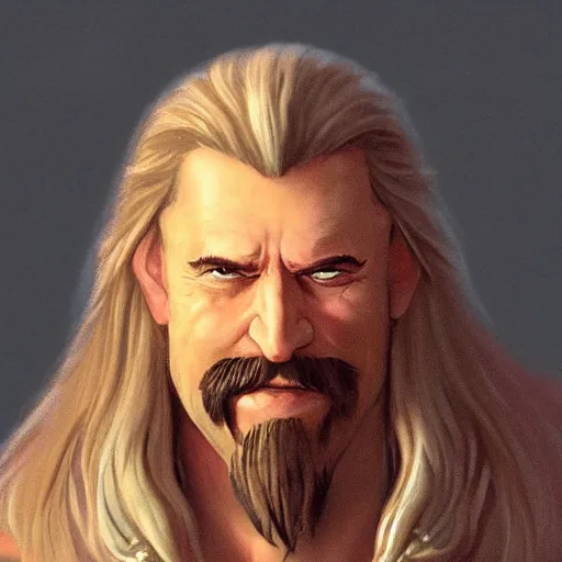 Prompt: Character portrait, face close up: Human Male Peace Domain Cleric. Peace will conquer all. Looks like The Dude from Big Lebowski. In the style of Ralph Horsley