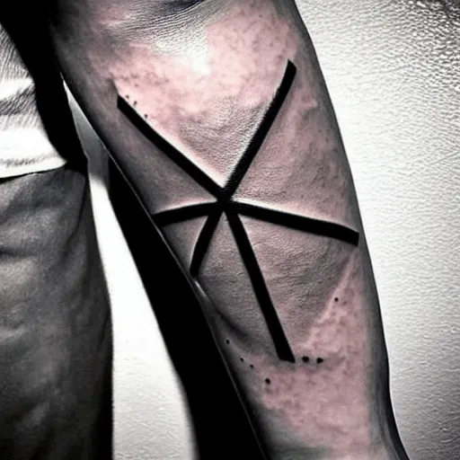 simple inner bicep tattoo of intersecting triangle, Stable Diffusion