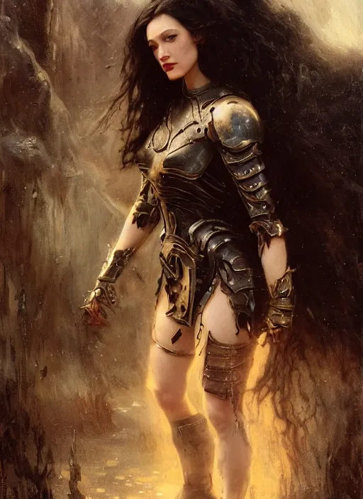 Prompt: muscular kat dennings wearing black armour by gaston bussiere, bayard wu, greg rutkowski, giger, maxim verehin, greg rutkowski, masterpiece, sharp focus, cinematic lightning