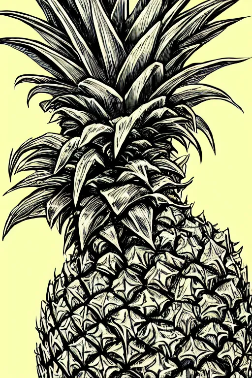 Image similar to pineapple humanoid figure monster wearing pineapple themed armour, symmetrical, highly detailed, digital art, sharp focus, trending on art station, kentaro miura manga art style