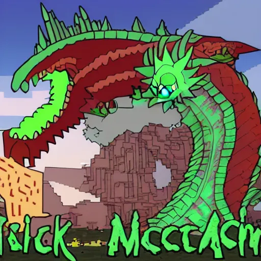 Image similar to rick and morty minecraft dragon