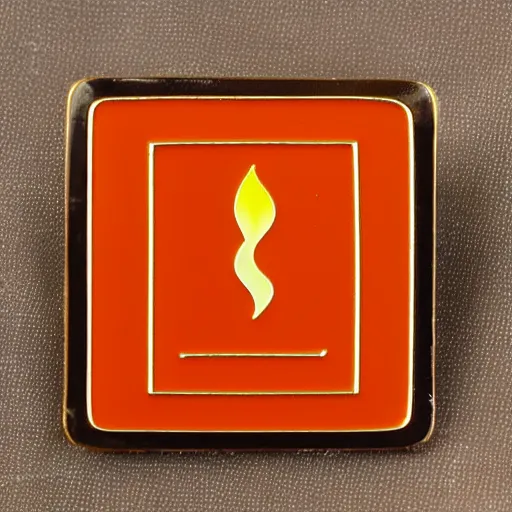 Image similar to a square enamel pin depicting a minimalistic clean fire flames warning label, smooth curves