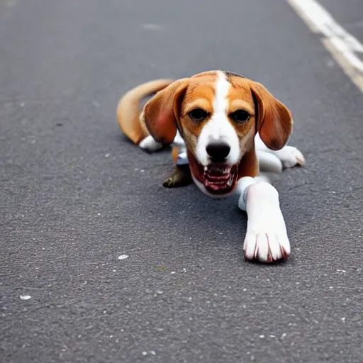 Image similar to beagle dog getting ran over by a car