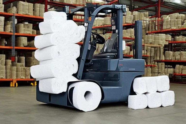 Image similar to a forklift made out of toilet paper
