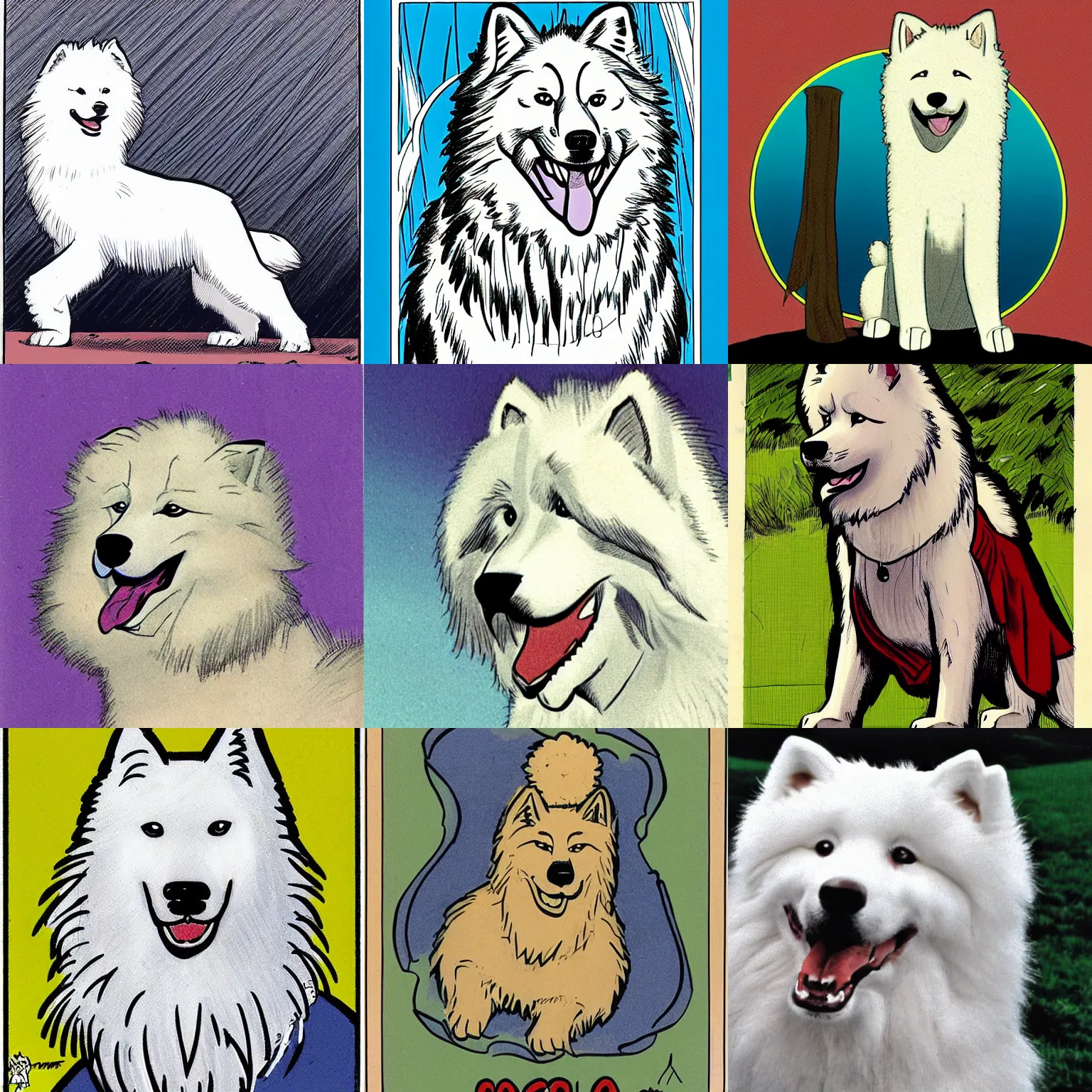 Prompt: samoyed dog, by Sal Buscema