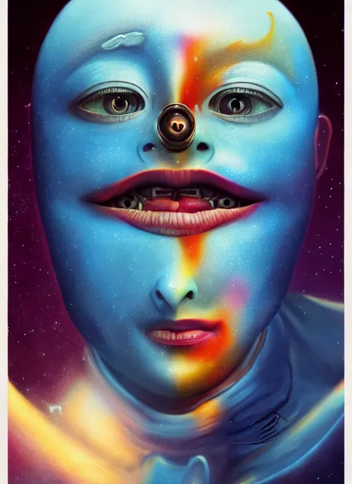 Image similar to first human encounter with aliens in space, by Afarin Sajedi, Alessandro Barbucci, Alex Gross, Shin Jeongho, Shohei Otomo. trending on Artstation, 8k, masterpiece, face enhance, graffiti paint, fine detail, full of color, intricate detail, golden ratio illustration