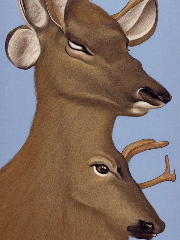 Prompt: a portrait of a male deer in suit, by Don Bluth