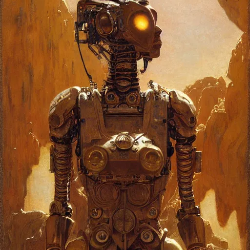 Image similar to highly detailed portrait of an humanoid robotic cheetah mecha, painting by gaston bussiere, craig mullins, j. c. leyendecker, lights, art by ernst haeckel, john william godward, hammershøi,