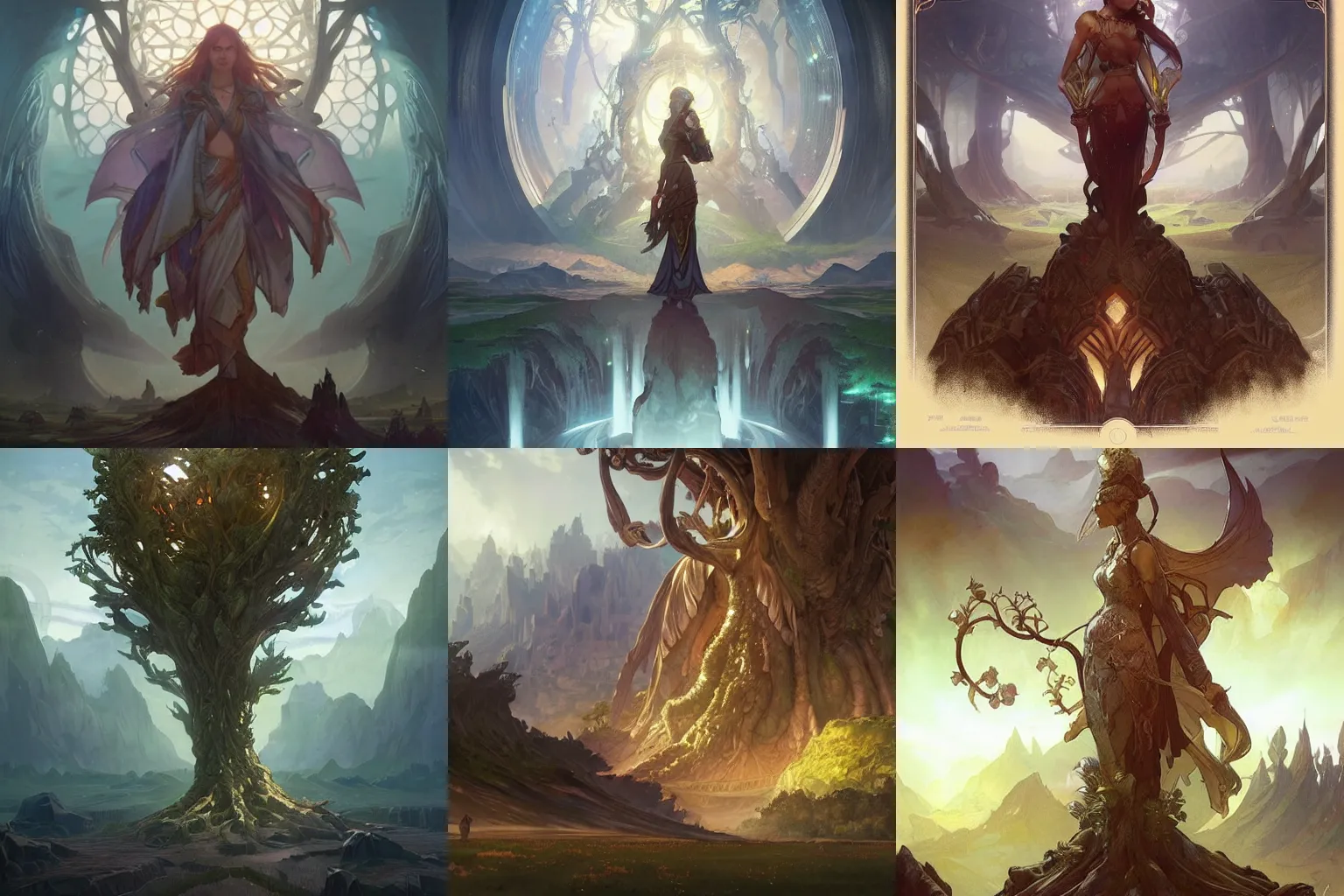 Prompt: An entire civlization built around Yggdrasil, the world tree, fantasy concept art, landscape, art by artgerm and greg rutkowski and alphonse mucha