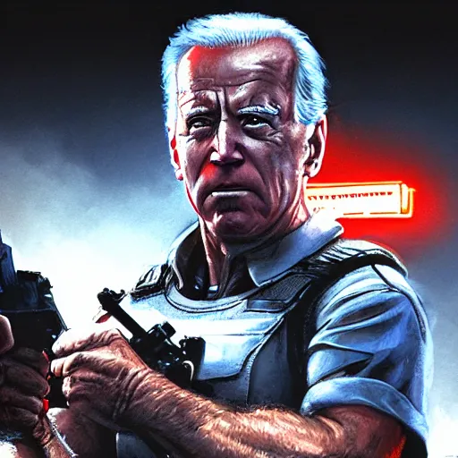 Image similar to joe biden as the terminator, dramatic lighting, cinematic, establishing shot, extremly high detail, photorealistic, cinematic lighting, artstation, style by James Gurney