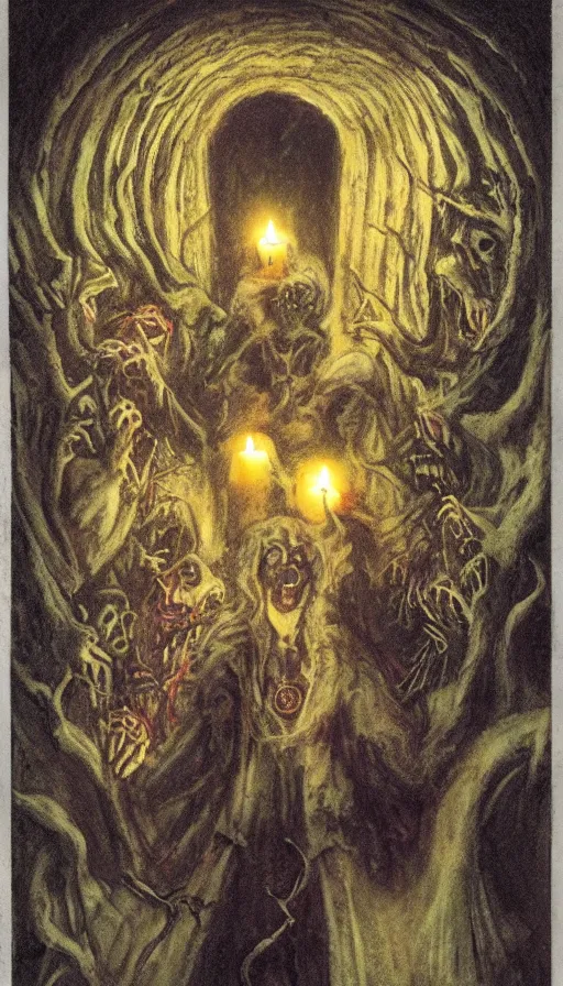 Image similar to dracula, gothic horror, by brian froud, candlelit catacombs