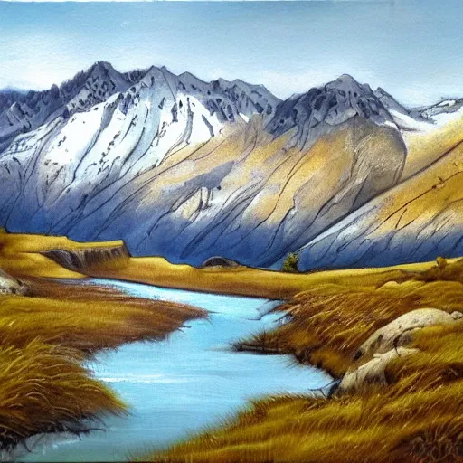 Image similar to painting lord of the rings landscape, edoras