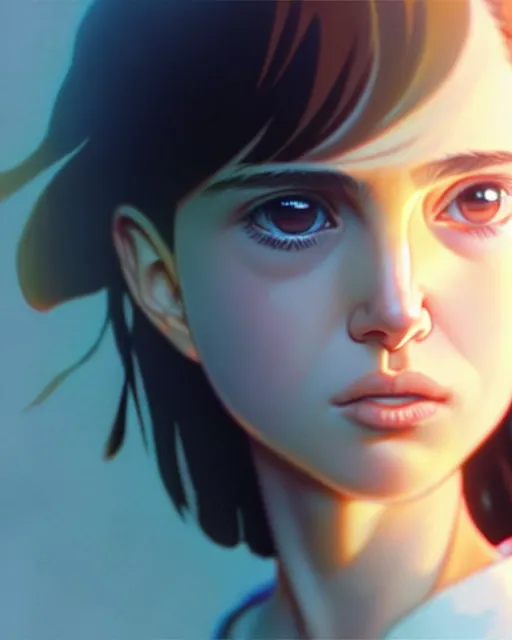 Prompt: beautiful! portrait of a boyish young natalie portman, by katsuhiro otomo, yoshitaka amano, nico tanigawa, artgerm, greg rutkowski makoto shinkai takashi takeuchi studio ghibli, akihiko yoshida rendered with intense 3 d effect.