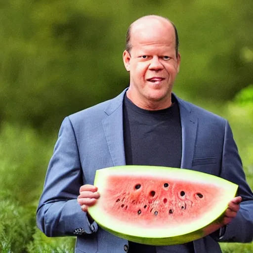 Image similar to olaf scholz eating a whole watermelon