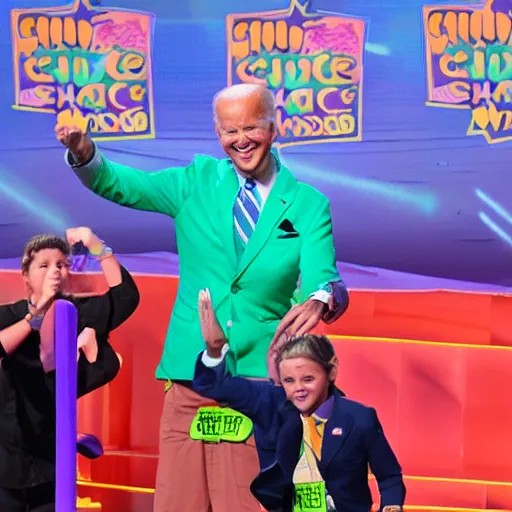 Image similar to joe biden getting slimed at the kids choice awards