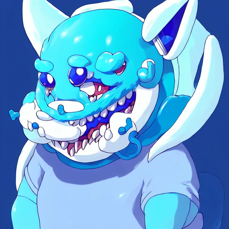 Prompt: a chubby anthropomorphic male blue dragon fursona chewing blue bubble gum, headphones on his head, cute, furry, deviantart, beautiful, soft colors, oil on canvas, soft lighting