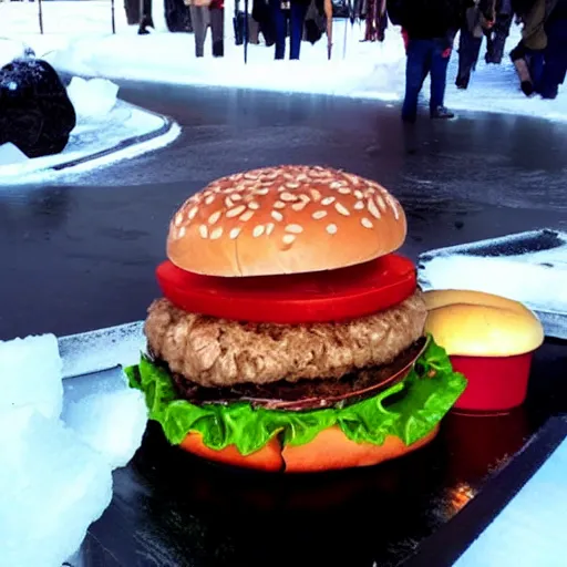 Image similar to a hamburger made out of ice