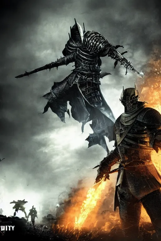 Image similar to dark souls knight in call of duty warzone, poster, detailed