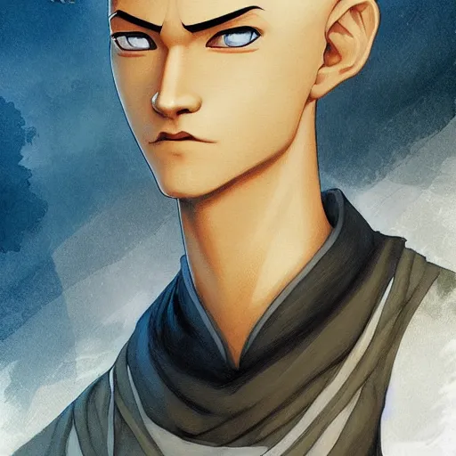 Prompt: Portrait of Aang from Avatar: The Last Airbender, by Charlie Bowater